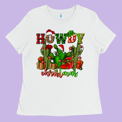 Howdy Christmas With Cactusses Ladies Tee Designed By Cowgirlartshop