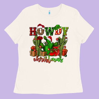 Howdy Christmas With Cactusses Ladies Tee Designed By Cowgirlartshop