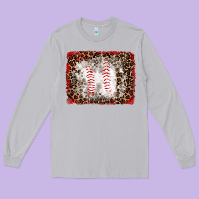 Baseball Leopard Background Long Sleeve Tee Designed By Ranaportraitstore