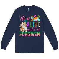 Navy He Is Alive And I'm Forgiven Long Sleeve Tee - BundleAndBundleShop
