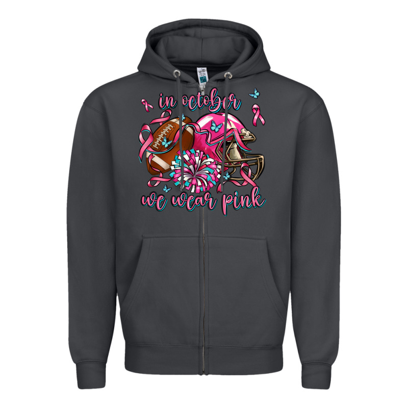 In October We Wear Pink Football Zipper Hoodie by AdoDesignShop | Teevron
