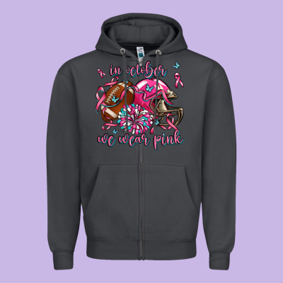 In October We Wear Pink Football Zipper Hoodie Designed By Adodesignshop