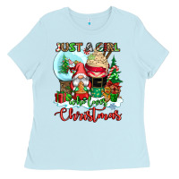 Baby Blue just a girl who loves christmas Ladies Tee - CowGirlArtShop