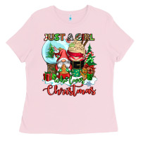 Bubblegum Pink just a girl who loves christmas Ladies Tee - CowGirlArtShop