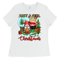 White just a girl who loves christmas Ladies Tee - CowGirlArtShop