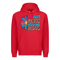 Red im just here trusting jesus Premium Hoodie - CowhideDigitalArt