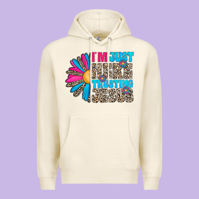 Im Just Here Trusting Jesus Premium Hoodie Designed By Cowhidedigitalart