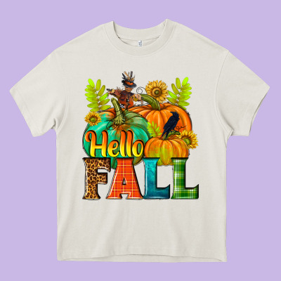 Hello Fall Heavy Core Tee Designed By Nancycooperartshop