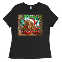 Black merry christmas heifer cow Ladies Tee - CowGirlArtShop