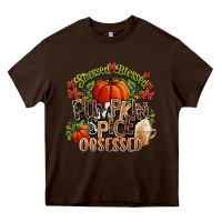 Chocolate Brown Stressed blessed pumpkin spice obsessed Fall Heavy Core Tee - NancyCooperArtShop