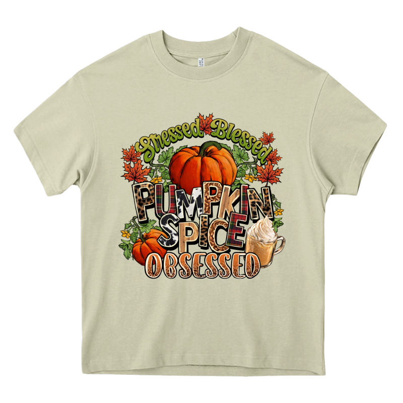 Stressed Blessed Pumpkin Spice Obsessed Fall Heavy Core Tee by NancyCooperArtShop | Teevron