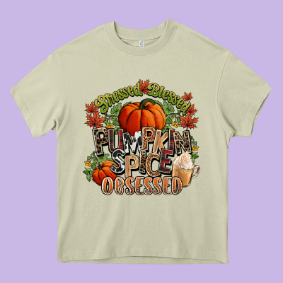 Stressed Blessed Pumpkin Spice Obsessed Fall Heavy Core Tee Designed By Nancycooperartshop
