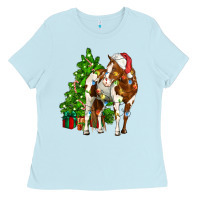 Baby Blue american paint horse christmas tree Ladies Tee - CowGirlArtShop