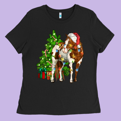 American Paint Horse Christmas Tree Ladies Tee Designed By Cowgirlartshop
