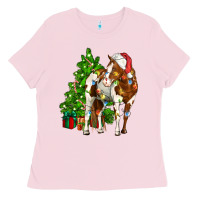 Bubblegum Pink american paint horse christmas tree Ladies Tee - CowGirlArtShop
