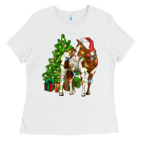 White american paint horse christmas tree Ladies Tee - CowGirlArtShop