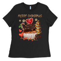 Black merry christmas cupcake chocolate Ladies Tee - CowGirlArtShop