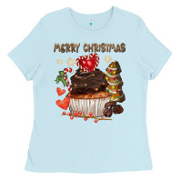 Baby Blue merry christmas cupcake chocolate Ladies Tee - CowGirlArtShop