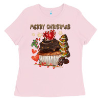 Bubblegum Pink merry christmas cupcake chocolate Ladies Tee - CowGirlArtShop
