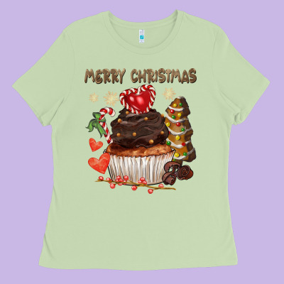 Merry Christmas Cupcake Chocolate Ladies Tee Designed By Cowgirlartshop