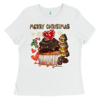 White merry christmas cupcake chocolate Ladies Tee - CowGirlArtShop