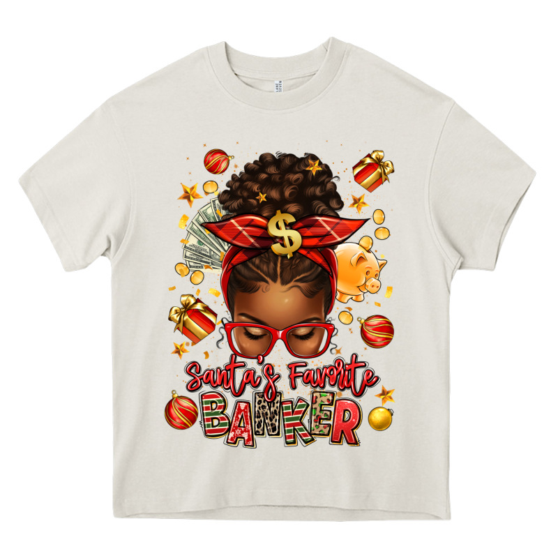 Santa Favorite Banker Afro Messy Bun Heavy Core Tee by texasbilliewilder | Teevron