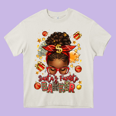 Santa Favorite Banker Afro Messy Bun Heavy Core Tee Designed By Texasbilliewilder