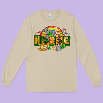 Nurse St Patricks Long Sleeve Tee Designed By Fadigitalartstudio