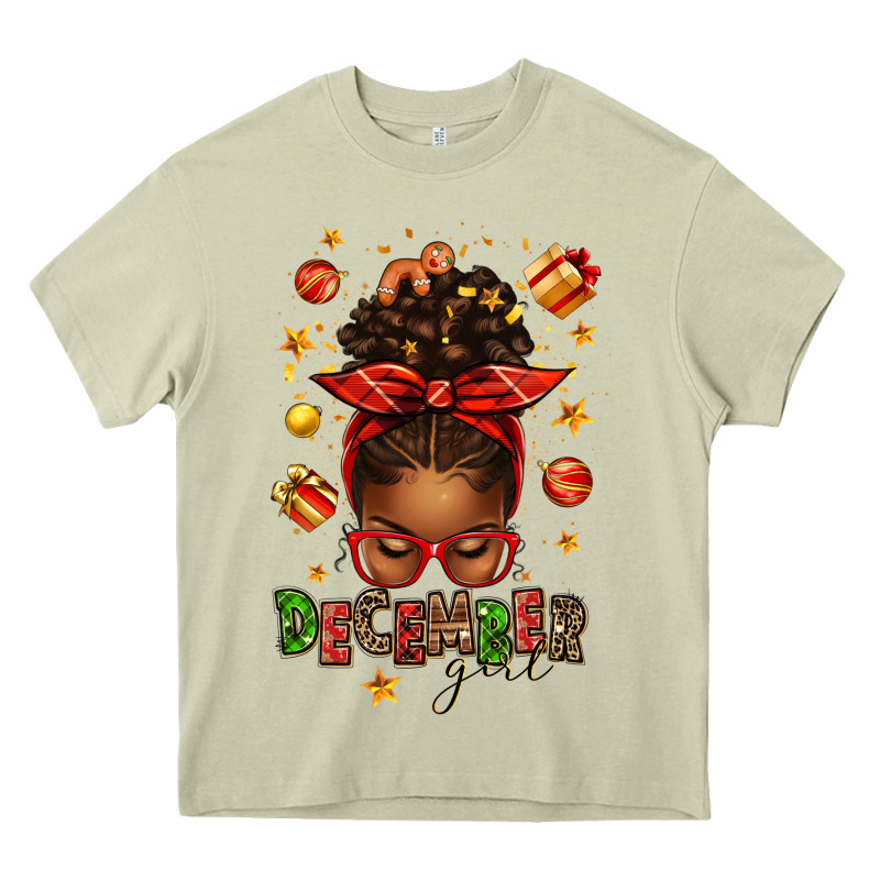 December Girl Christmas Afro Messy Bun Heavy Core Tee by texasbilliewilder | Teevron