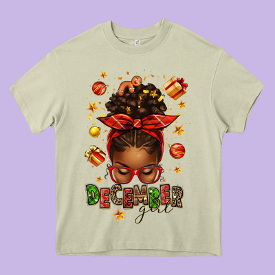 December Girl Christmas Afro Messy Bun Heavy Core Tee Designed By Texasbilliewilder