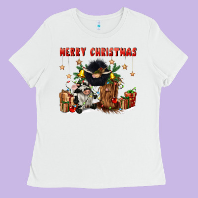 Merry Christmas Ladies Tee Designed By Cowgirlartshop