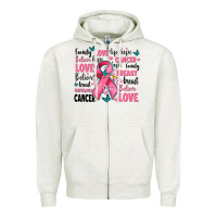 Oatmeal Heather breast cancer ribbons with cancer words Zipper Hoodie - AdoDesignShop