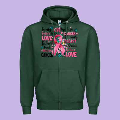 Breast Cancer Ribbons With Cancer Words Zipper Hoodie Designed By Adodesignshop