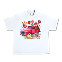 White Valentine's Day Truck Farm Animals Urban Heavy Tee - FaDigitalArtStudio