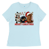 Baby Blue merry christmas heifer cow gnomies Ladies Tee - CowGirlArtShop