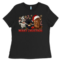 Black merry christmas heifer cow gnomies Ladies Tee - CowGirlArtShop