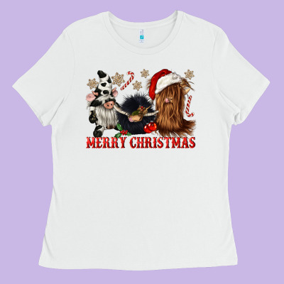 Merry Christmas Heifer Cow Gnomies Ladies Tee Designed By Cowgirlartshop