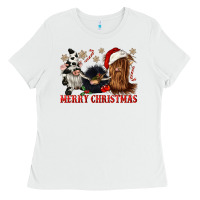 White merry christmas heifer cow gnomies Ladies Tee - CowGirlArtShop
