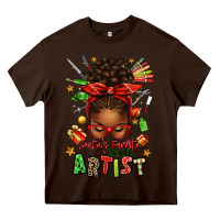 Chocolate Brown santa's favorite nail artist afro messy bun Heavy Core Tee - texasbilliewilder