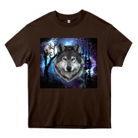 Chocolate Brown wolf and full moon Heavy Core Tee - RanaPortraitStore
