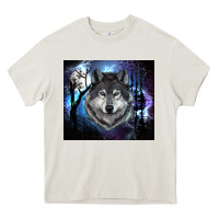Cream wolf and full moon Heavy Core Tee - RanaPortraitStore