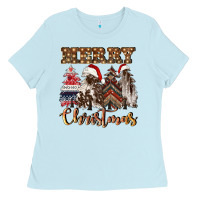 Baby Blue merry christmas trees Ladies Tee - CowGirlArtShop