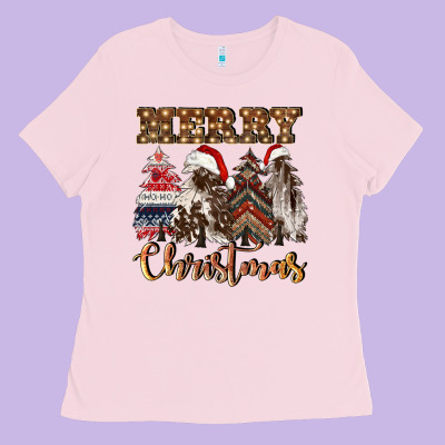 Merry Christmas Trees Ladies Tee Designed By Cowgirlartshop