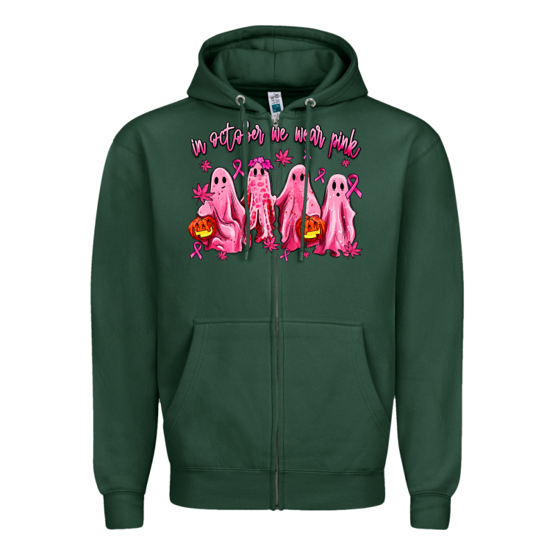 In October We Wear Pink Ghosts Zipper Hoodie by AdoDesignShop | Teevron