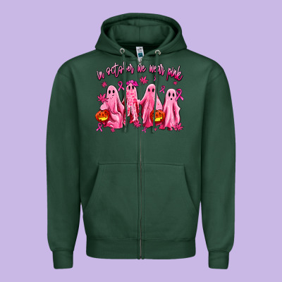 In October We Wear Pink Ghosts Zipper Hoodie Designed By Adodesignshop