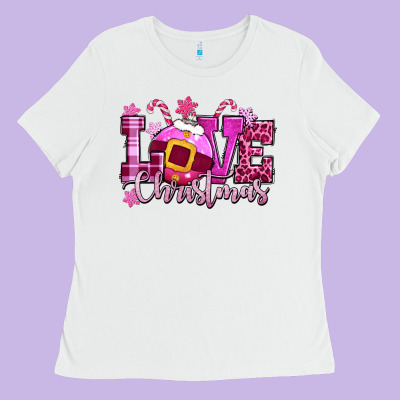Love Christmas Pink Ladies Tee Designed By Cowgirlartshop