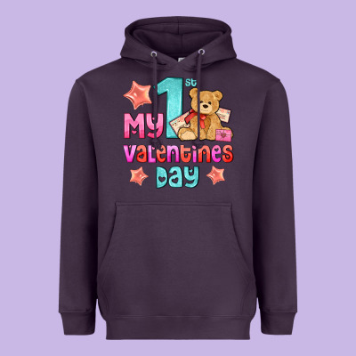 My First Valentines Day Heavyweight Hoodie Designed By Adodesignshop