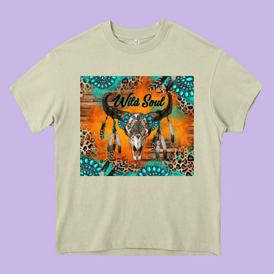 Wild Soul Boho Bull Skull Heavy Core Tee Designed By Ranaportraitstore