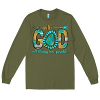 Army Green with god all things are possible with turquoise gemstone bbs Long Sleeve Tee - BundleAndBundleShop