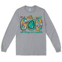 Heather Grey with god all things are possible with turquoise gemstone bbs Long Sleeve Tee - BundleAndBundleShop